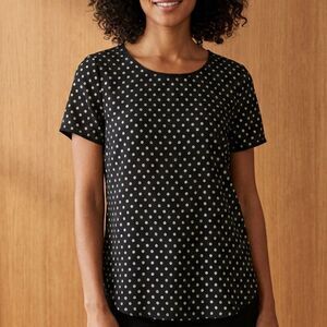 Spense Black & White Polka Dot Short Sleeve Blouse Office Minimalist Sz Small